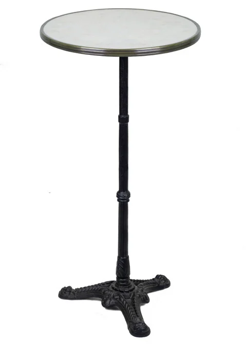 French Parisian Bistro Table 20" - Bar Height 41", White Marble and Iron Base