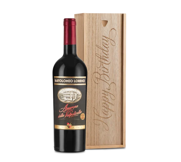 Fine Amarone in "Happy Birthday" Wood Box 