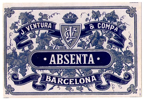 Antique Absenta Barcelona Absinthe Bottle Label