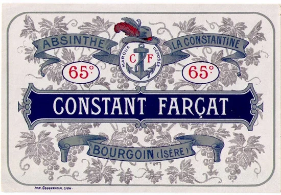 Antique Constant Farçat Absinthe Bottle Label