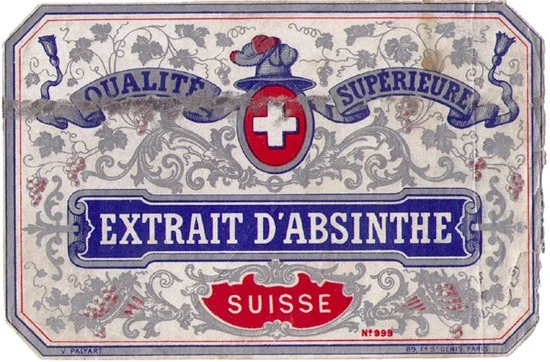 Antique Extrait d'Absinthe Swiss Bottle Label