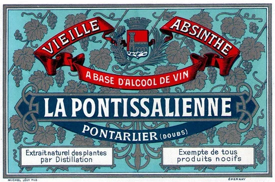 Antique La Pontissalienne Absinthe Bottle Label