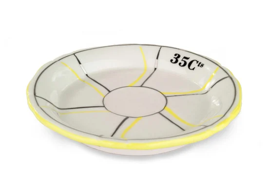 B-Stock - Porcelain Absinthe Coaster/Saucer, 35 Cts, Yellow/Silver, with Lines
