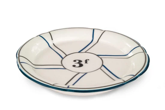 B-Stock, Porcelain Absinthe Coaster/Saucer, 3f, Blue/Silver, with Lines