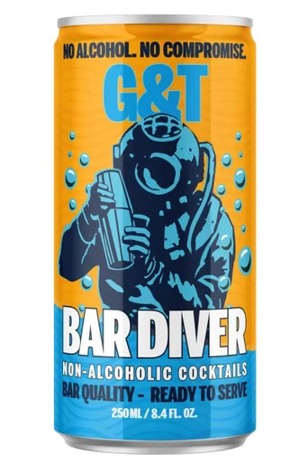 Bar Diver Gin & Tonic Non-Alcoholic Cocktails 4pk 250ml cans