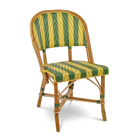 Biarritz French Rattan Bistro Chair - Arrows with Stripes - Green/Yellow