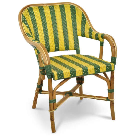 Cannes French Rattan Bistro Armchair - Arrows with Stripes - Green/Yellow/Or