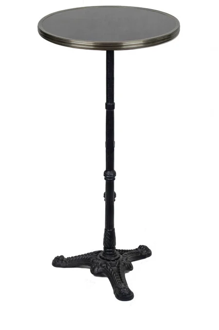 French Parisian Bistro Table 20" - Bar Height 41", Black Granite and Iron Base