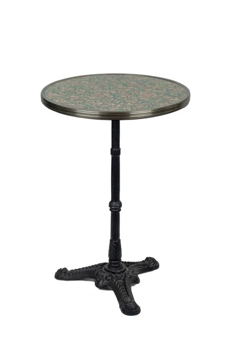 French Parisian Bistro Table 20", Grey/Pink Granite & Iron Base