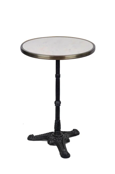 French Parisian Bistro Table 20", White Marble and Iron Base, B-STOCK #1600