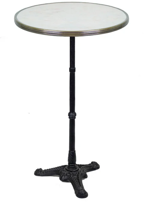 French Parisian Bistro Table 24" - Bar Height 41", White Marble and Iron Base