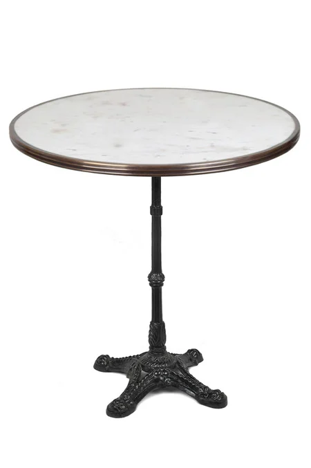 French Parisian Bistro Table 28", White Marble with Pedestal Base