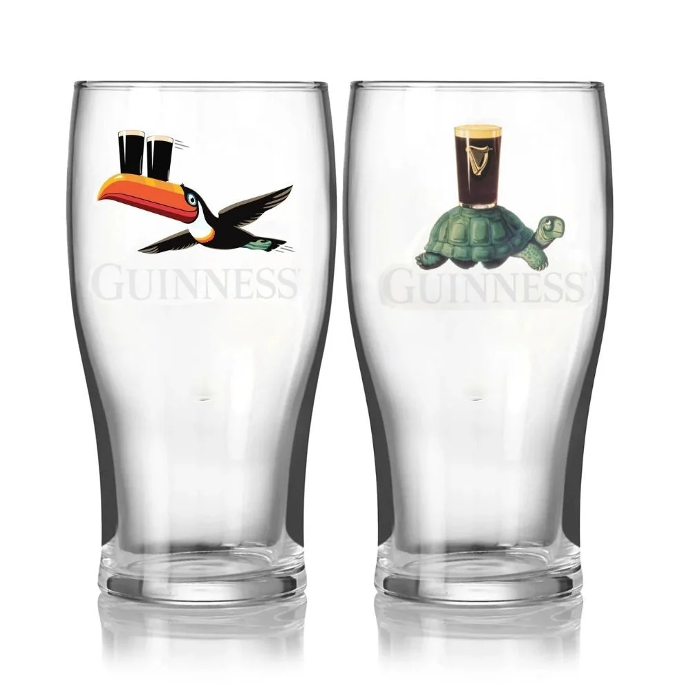 Guinness Gilroy Toucan & Tortoise Pint Glasses (set of 2)