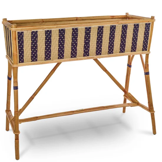 Lyon French Bistro Rattan Planter with Stand (Flower Box) - Arrows with Stripes - Black / Gold