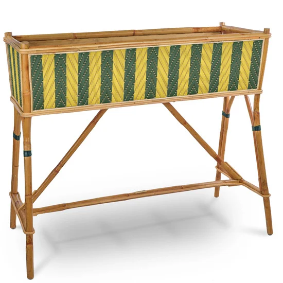 Lyon French Bistro Rattan Planter with Stand (Flower Box) - Arrows with Stripes - Green / Yellow / Gold