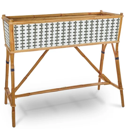 Lyon French Bistro Rattan Planter with Stand (Flower Box) - Interweave - White / Black / Silver
