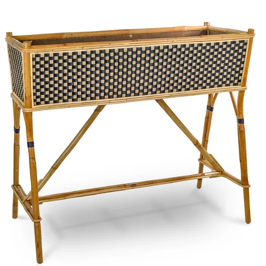 Lyon French Bistro Rattan Planter with Stand (Flower Box) - Large Squares - Gold / Black