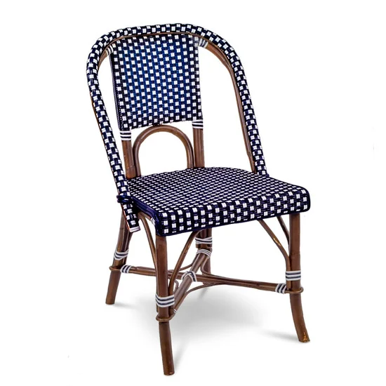 Lyon French Rattan Bistro Chair - Small Squares - Navy Blue/White - Stained