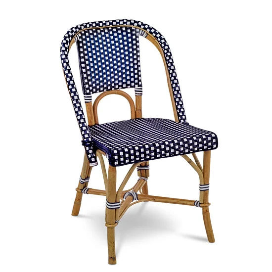 Lyon French Rattan Bistro Chair - Small Squares - Navy Blue/White