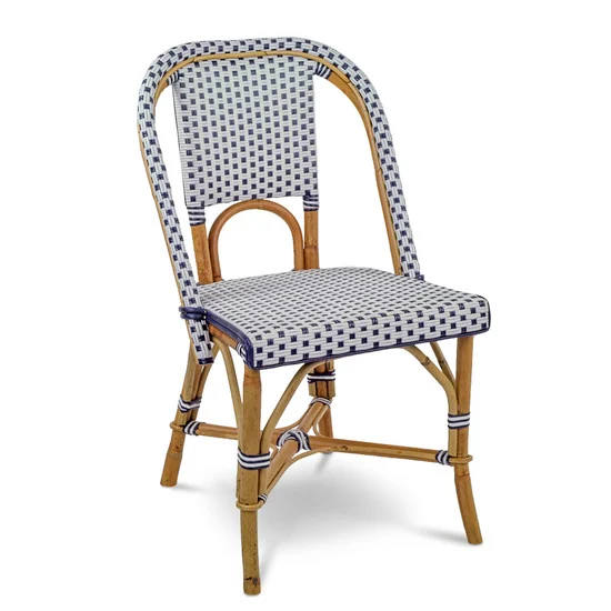 Lyon French Rattan Bistro Chair - Small Squares - White/Navy Blue