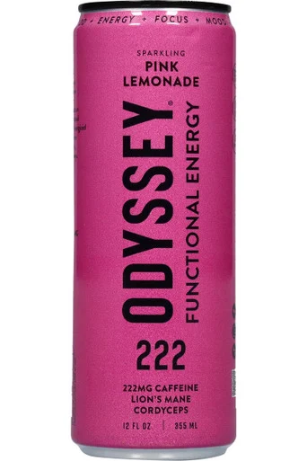 Odyssey Functional Energy Sparkling Pink Lemonade 222mg Caffeine single 12oz can