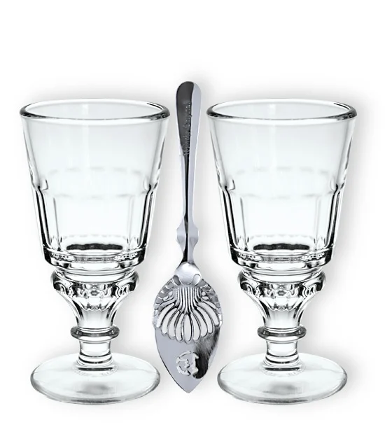 Pack of 2x Absinthe Glasses & 2x Absinthe Spoons