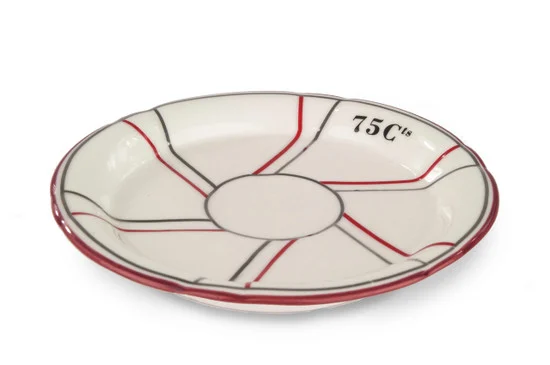 Porcelain Absinthe Saucer, 75 Cts, Red/Silver, with Lines