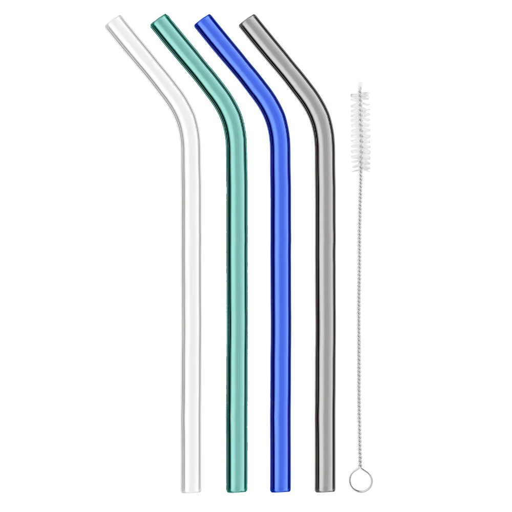 Reusable Glass Straws in Cool Tone (set of 4 with brush)