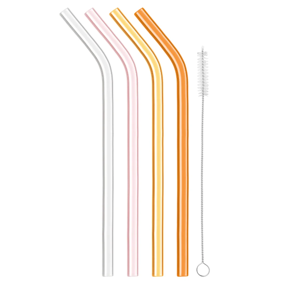 Reusable Glass Straws in Warm Tone (set of 4 with brush)
