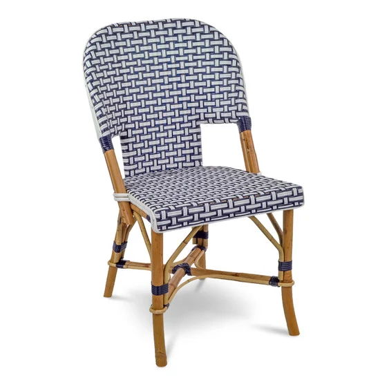 Saint Tropez French Rattan Bistro Chair - Interweaved - Navy Blue/White