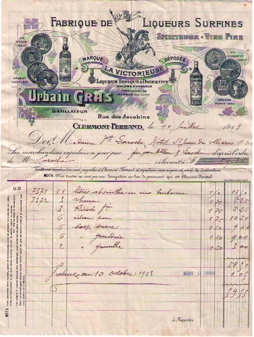 Urbain Gras Invoice