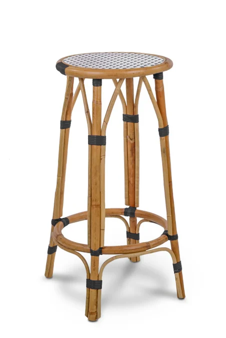Valence French Bistro Rattan Bar Stool - Small Squares - White / Black