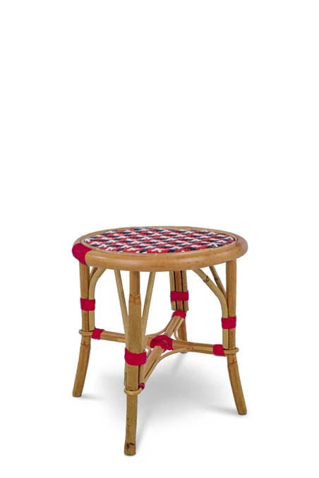Valence French Bistro Rattan Short Stool - Crosses - Red/Navy Blue/White