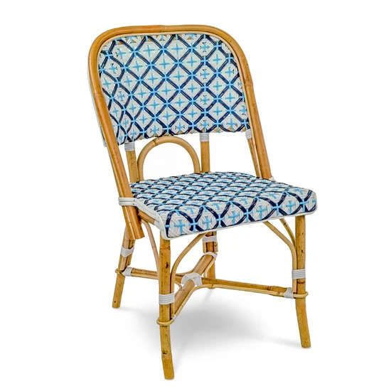 Valence French Rattan Bistro Chair - Crosses - White/Navy Blue/Sky Blue