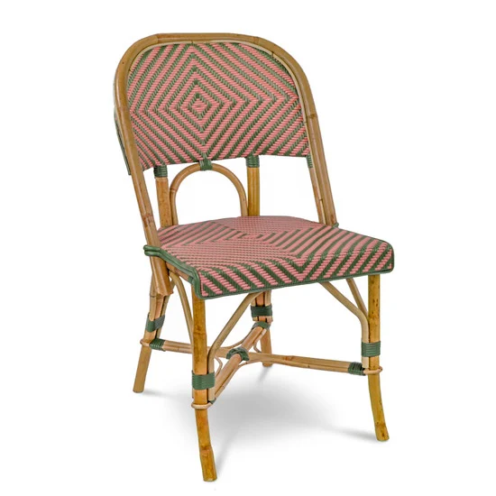 Valence French Rattan Bistro Chair - Diamonds, Large - Green/Pink
