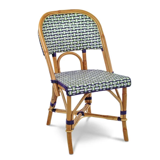 Valence French Rattan Bistro Chair - Interweaved - Silver/Green/Black