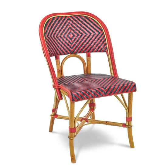 Valence French Rattan Bistro Chair - Large Diamonds - Red/Navy Blue