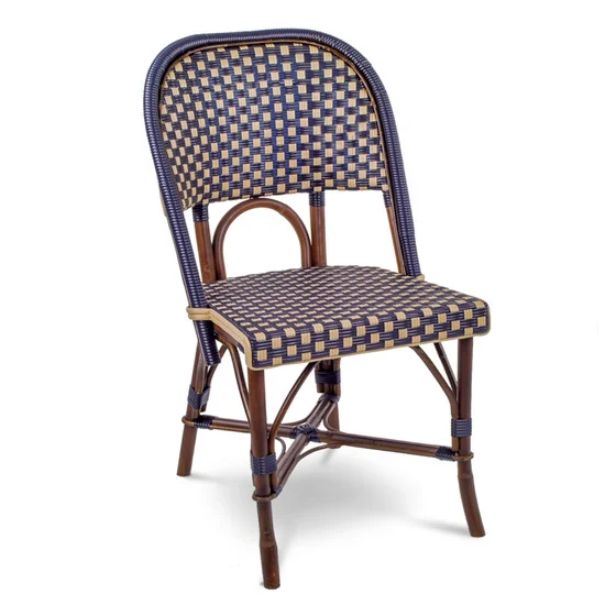 Valence French Rattan Bistro Chair - Large Squares - Navy Blue/Gold - Stained