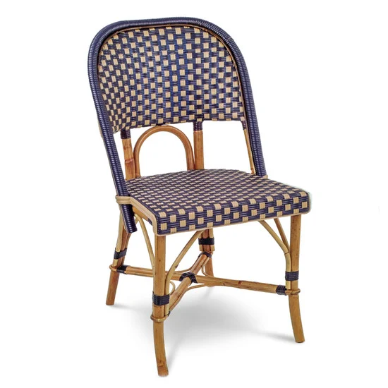 Valence French Rattan Bistro Chair - Large Squares - Navy Blue/Gold