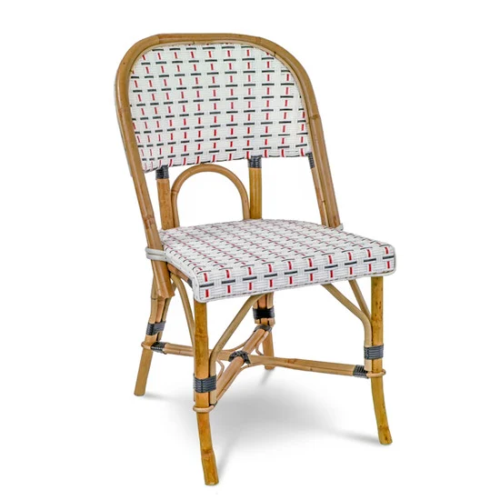 Valence French Rattan Bistro Chair - Vertical Pattern - White/Black/Red