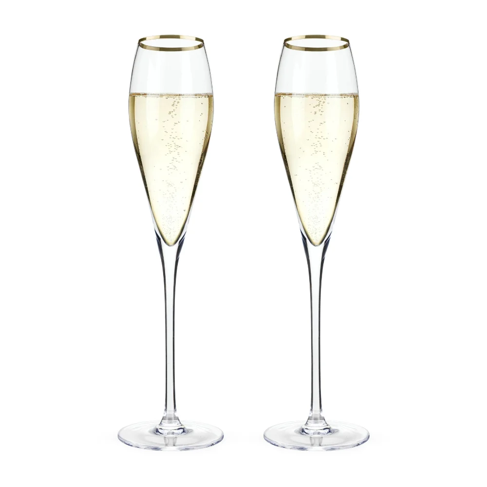 Viski Belmont Gold Rim Crystal Champagne Flutes (set of 2)