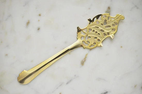 Wormwood Leaf Absinthe Spoon, Gold-Plated